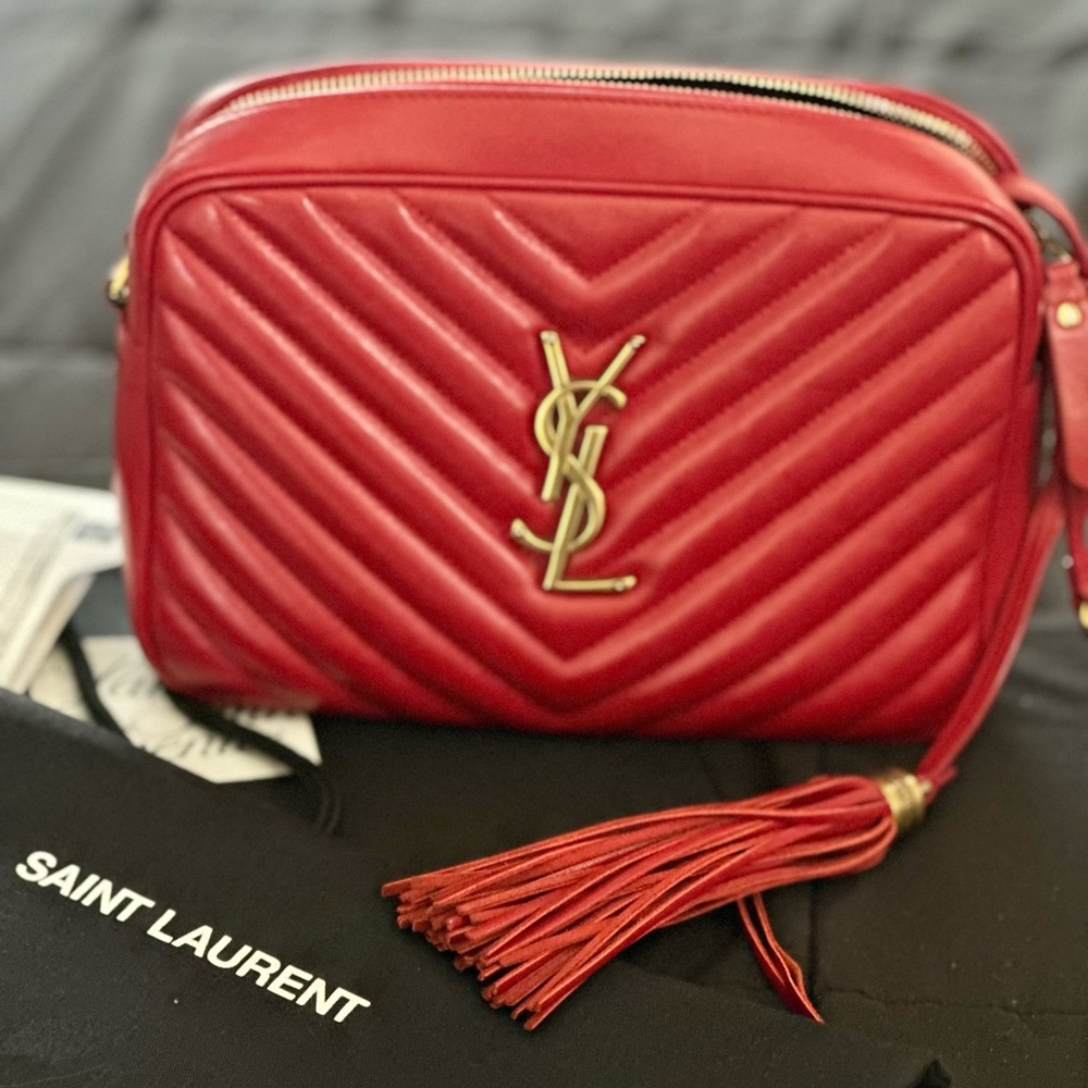 Saint Laurent Red Quilted Leather Camera Crossbody Bag